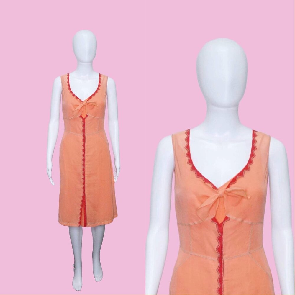 Y2K. 1930s Style. PHILOSOPHY Di ALBERTA FERRETTI Coral Orange Sleeveless Dress w